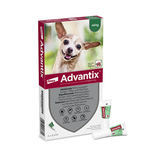ADVANTIX Spot-on Lsg. z. Auftr. a. d. H. f. Hund bis 4 kg<sup> 6</sup>  4 St