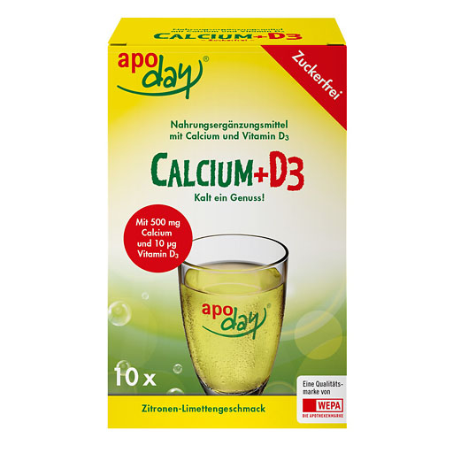 APODAY Calcium+D3 Zitrone-Limette zuckerfrei Pulv. 10x5 g