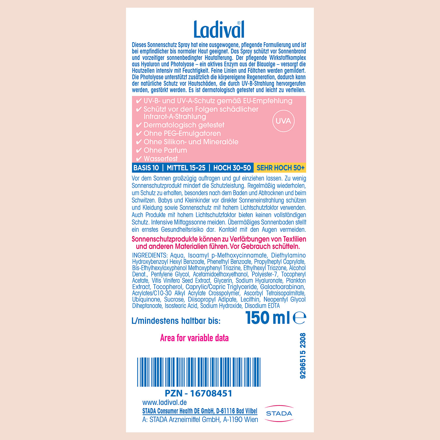 LADIVAL empfindliche Haut Plus LSF 50+ Spray