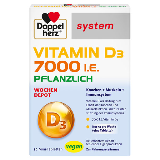 DOPPELHERZ Vitamin D3 7000 I. E. pflanzlich sys. TAB 30 St  